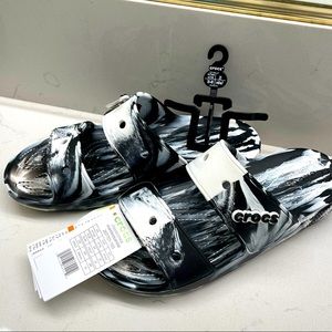 NEW Crocs Marbles White and Black Sandal sz 9